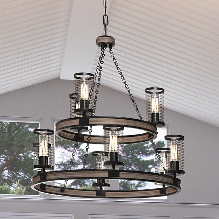 UQL3620 Rustic Chandelier, 31.5"H x 30"W, Matte Black Finish, Lynn Collection