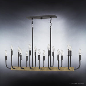 A unique and gorgeous Urban Ambiance Modern Farmhouse Chandelier with many candles hanging from it.