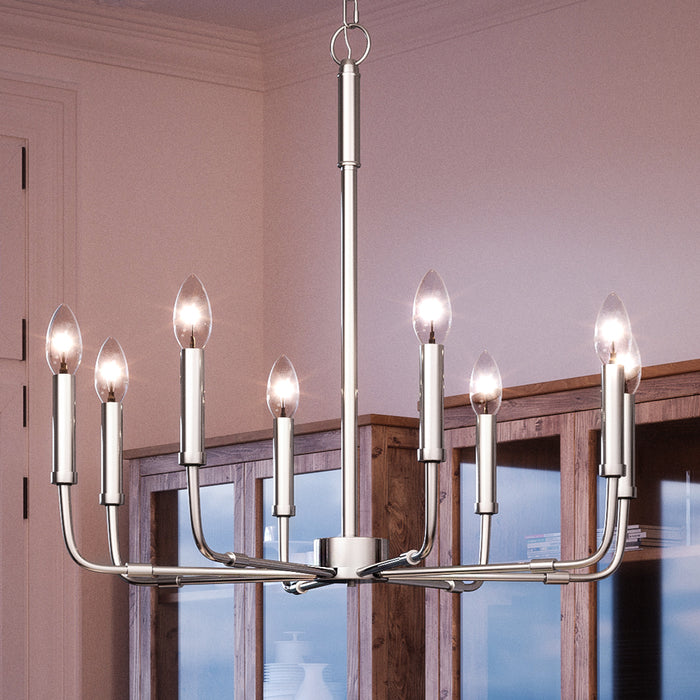 UQL3807 Modern Farmhouse Chandelier 26''H x 28''W, Polished Chrome Finish, Bideford Collection