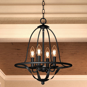 A unique Provincial chandelier from the Allerton Collection, hanging over a dining room table.