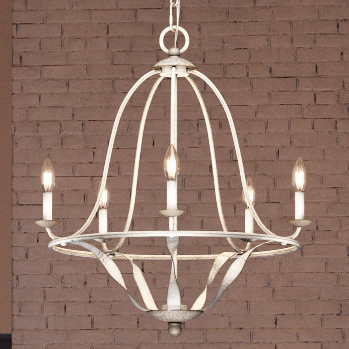 UQL3993 Provincial Chandelier 24''H x 25''W, Burnished White Finish, Allerton Collection