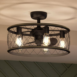 A luxurious Provincial Ceiling Fan with a unique Parisian Bronze finish, part of the York Collection, featuring three gorgeous light bulbs.