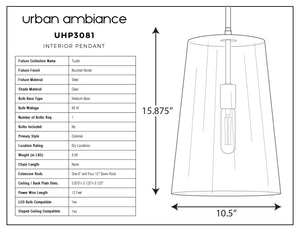 A beautiful diagram showing the dimensions of the UHP3081 Colonial Pendant Light, 15.875