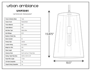 A beautiful and unique diagram showcasing the dimensions of the UHP3091 Colonial Pendant Light, 15.875