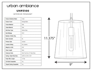 A diagram showing the dimensions of the UHP3100 Colonial Pendant Light, 15.875