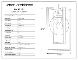 A diagram showing the dimensions of the UHP3252 beautiful Minimalist Pendant Light, 13.125