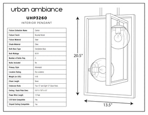 A diagram displaying the dimensions of the beautiful and unique UHP3260 Minimalist Pendant Light.