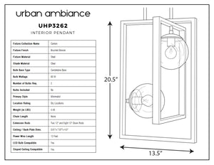 A diagram showing the dimensions of the UHP3262 Minimalist Pendant Light, 20.5