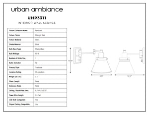A diagram showcasing the dimensions of the beautiful UHP3311 Traditional Wall Light from Urban Ambiance.