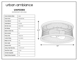 A diagram showing the dimensions of a beautiful Urban Ambiance UHP3391 Provincial Ceiling Light, 6.5