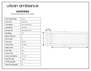 Urban Ambiance - UHP3580 Minimalist Bath Vanity Light, a beautiful lighting fixture featuring a stainless steel finish from the Bismarck Collection.