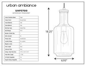 A diagram showing the dimensions of a luxury Urban Ambiance UHP3700 Industrial Chic Pendant Light, 17