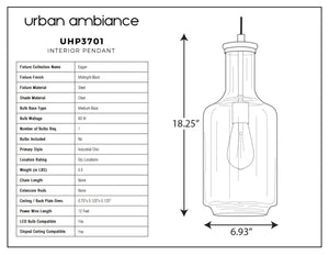 A beautiful pendant lamp showcasing the dimensions of the UHP3701 Industrial Chic Pendant Light from the Eagan Collection by Urban Ambiance.