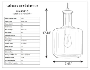 A beautiful lighting fixture, the UHP3710 Industrial Chic Pendant Light from the luxury Eagan Collection by Urban Ambiance, showcases its dimensions of 15.5