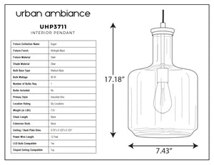 A diagram showing the dimensions of the Urban Ambiance UHP3711 Industrial Chic Pendant Light, 15.5