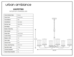 A diagram showing the dimensions of the gorgeous UHP3790 French Country Chandelier, 21.25