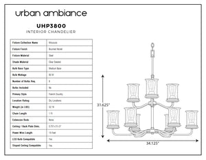 Urban Ambiance UHP3800 French Country Chandelier, a unique lighting fixture from the Missoula Collection, in a brushed nickel finish.