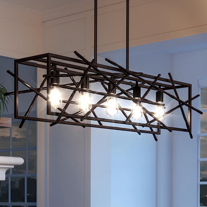 UQL3130 Art Nouveau Chandelier, 12"H x 43.25"W, Restoration Bronze Finish, Vallejo Collection