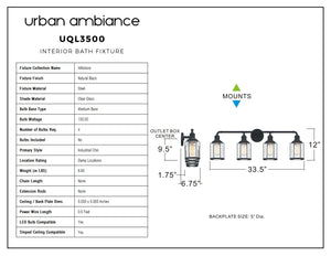 Urban Ambiance UQL3500 Industrial Chic Bath Vanity Light, 12