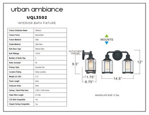 Urban Ambiance UQL3502 Industrial Chic Bath Vanity Light, 12