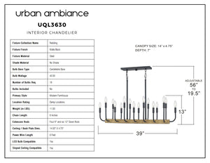 Urban Ambiance - UQL3630 Modern Farmhouse Chandelier, a beautiful lighting fixture from the Redding Collection with a matte black finish that exudes luxury.