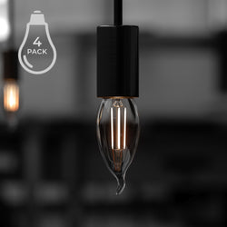A beautiful black and white photo of a gorgeous Urban Ambiance lighting fixture, featuring the UBB2070 Luxury LED Bulbs in a vintage Edison style, emitting a warm and inviting 2700K