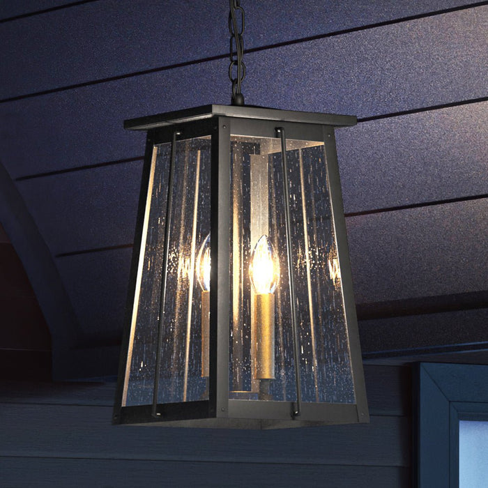 UEX1023 Craftsman Outdoor Pendant 15''H x 9''W, Matte Black & Native Brass Finish, Athens Collection