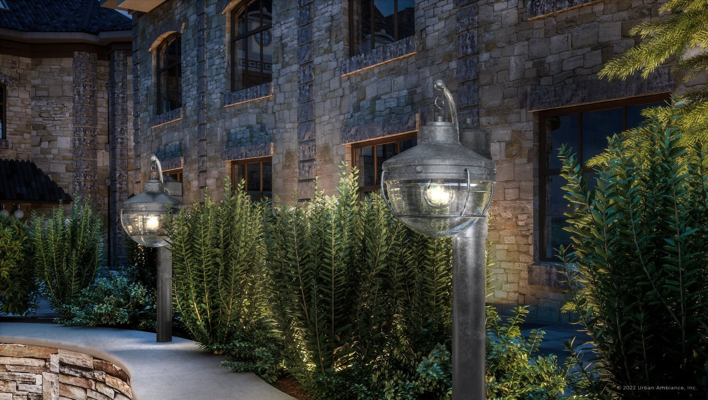 Luxury Nautical Post Light Aged Zinc UEX1059 Grey Landscape Lanterns Torches by Urban Ambiance