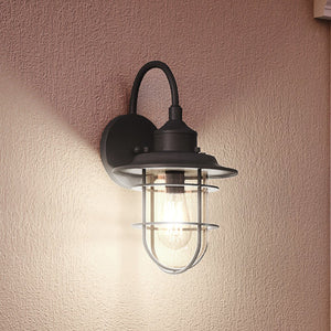 A gorgeous Urban Ambiance UEX1060 Nautical Outdoor Wall Sconce 15''H x 9''W, Charcoal Finish from the Malibu Collection with a black shade
