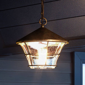 An Urban Ambiance UEX1072 Nautical Outdoor Pendant 10''H x 10''W, Olde Bronze Finish, Scottsdale Collection luxury lighting fixture hanging from a wall.