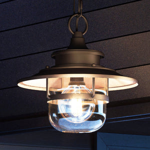 A unique lighting fixture, the Urban Ambiance UEX1082 Farmhouse Outdoor Pendant 11''H x 11''W in an oil rubbed bronze finish belongs to the Belvidere Collection and