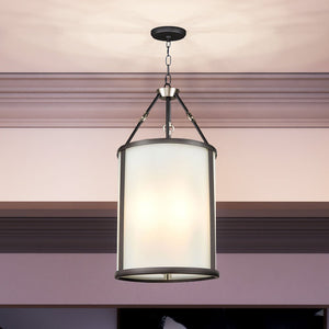A unique and beautiful UEX2001 Lux Industrial Chandelier 24''H x 12''W, Dark Bronze & Satin Nickel Finish, Cheyenne Collection by Urban Ambiance hanging from