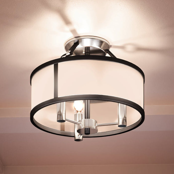 UEX2004 Lux Industrial Ceiling Light 12''H x 13''W, Dark Bronze & Satin Nickel Finish, Cheyenne Collection