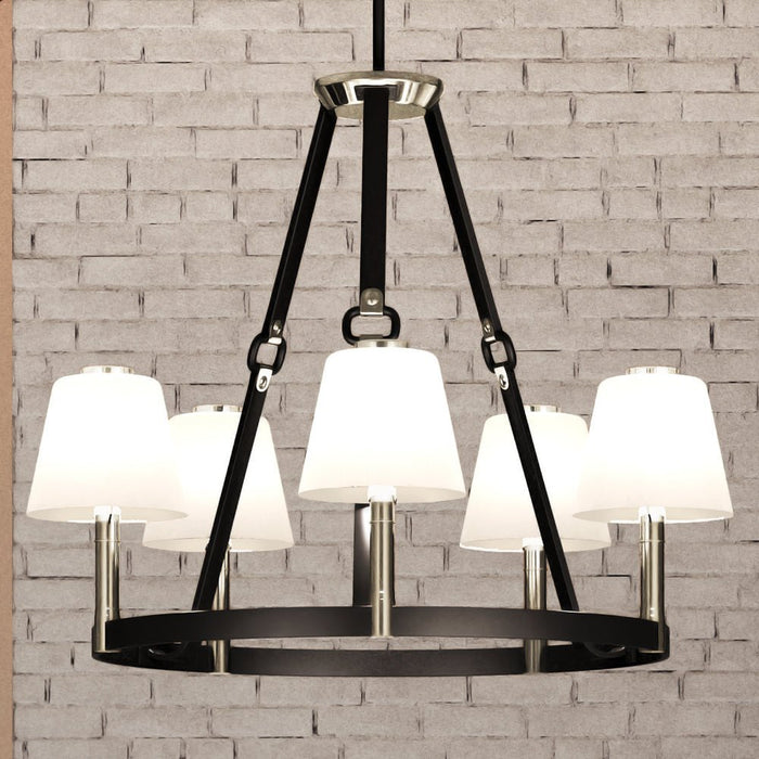 UEX2005 Lux Industrial Chandelier 20''H x 25''W, Dark Bronze & Satin Nickel Finish, Cheyenne Collection
