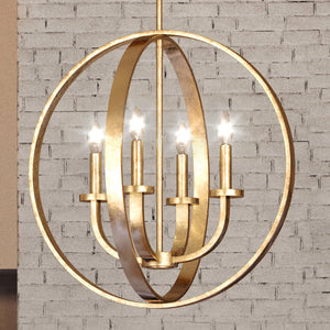 A gorgeous lighting fixture, the UEX2013 New Traditional Chandelier 23''H x 22''W from the Montpelier Collection by Urban Ambiance hangs over a brick wall.