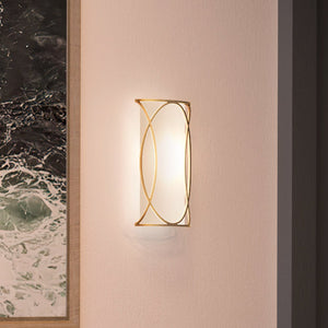 A beautiful and unique UEX2033 Cosmopolitan Wall Sconce 15''H x 9''W, Matte Gold Finish, Corvallis Collection by Urban Ambiance with a painting