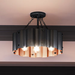 A beautiful Urban Ambiance UEX2043 Lux Industrial Ceiling Light 14''H x 17''W, Black & Gold Finish from the Claremore Collection with a black shade.