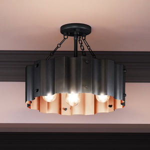 A beautiful Urban Ambiance UEX2043 Lux Industrial Ceiling Light 14''H x 17''W, Black & Gold Finish from the Claremore Collection with a black shade.