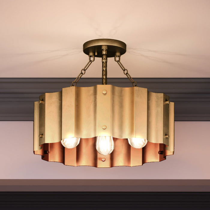 UEX2046 Lux Industrial Ceiling Light 14''H x 17''W, Native Brass Finish, Claremore Collection