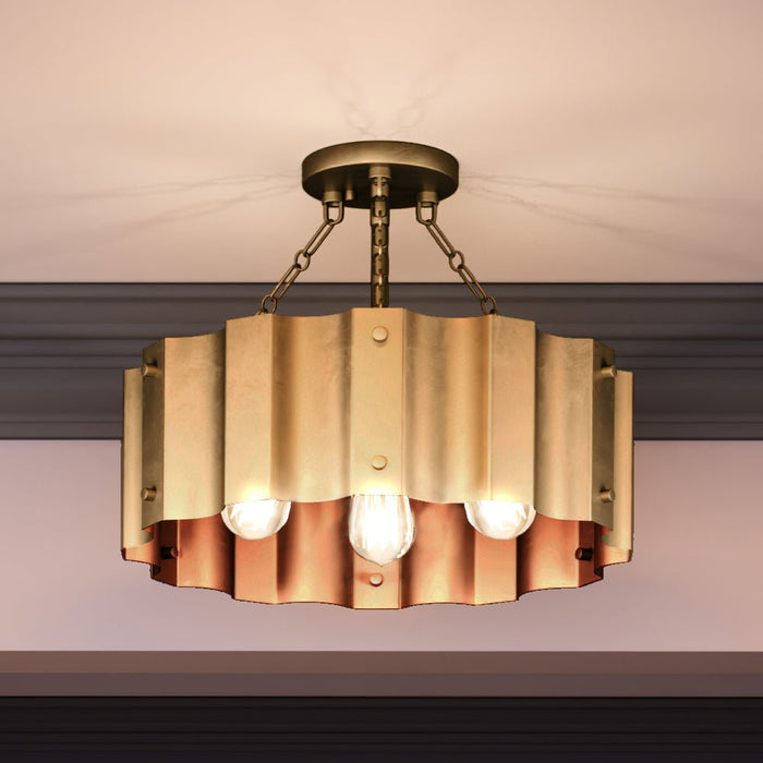 UEX2046 Luxe Industrial Ceiling Light 14''H x 17''W, Native Brass Finish, Claremore Collection