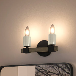 Two UEX2056 Modern Farmhouse Bath Lights hanging above a mirror, creating a beautiful and gorgeous display.