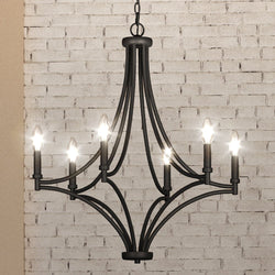 A gorgeous and unique Urban Ambiance UEX2070 Mediterranean Chandelier 29''H x 26''W, Charcoal & Satin Brass and Nickel Finish, Vineland Collection hanging