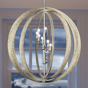 A unique Urban Ambiance Montclair Collection UEX2131 New Traditional Chandelier with a gorgeous and beautiful circular shape hanging in front of a window.