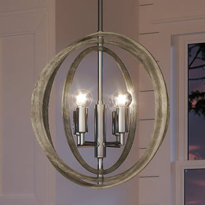 A gorgeous UEX2133 New Traditional Pendant 14''H x 14''W, Polished Nickel Finish, Montclair Collection by Urban Ambiance lamp hanging over a window.
