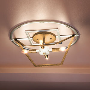 A luxurious Urban Ambiance ceiling lamp with a UEX2140 Lux Industrial Ceiling Light 6''H x 18''W, Polished Nickel & Gold Leaf Finish, Princeton Collection frame