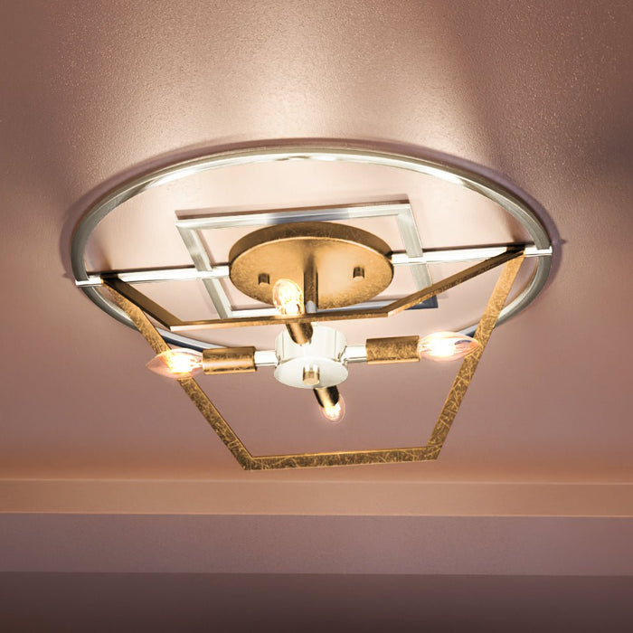 UEX2140 Luxe Industrial Ceiling Light 6''H x 18''W, Polished Nickel & Gold Leaf Finish, Princeton Collection