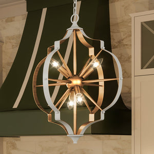 A beautiful pendant light hanging over a kitchen island.