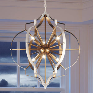 A gorgeous UEX2151 Mid-Century Modern Chandelier 31''H x 26''W, Olde Golde & True White Finish, Claremont Collection by Urban Ambiance hanging