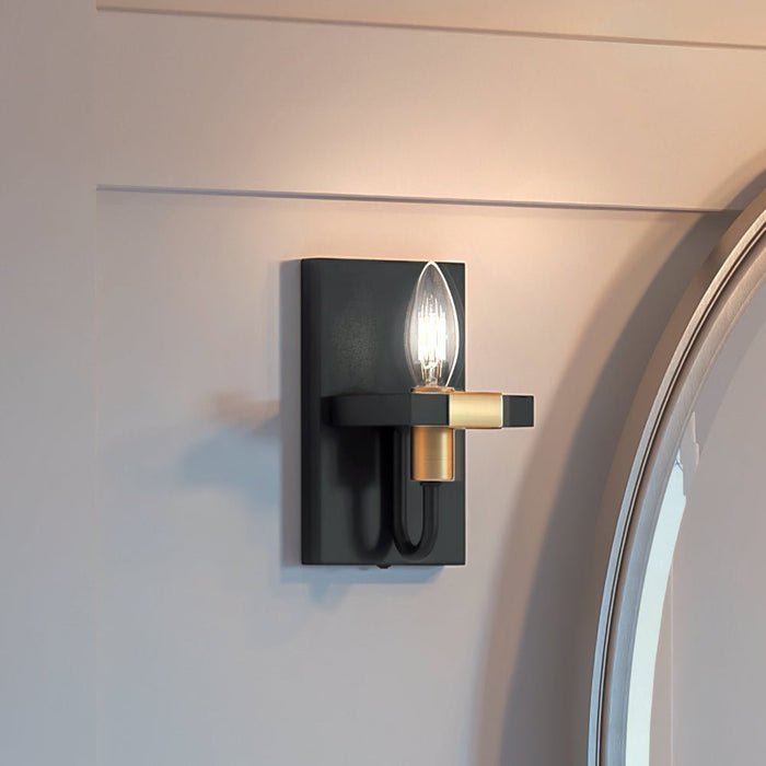 UEX2170 Luxe Industrial Wall Sconce 8''H x 5''W, Matte Black & Satin Brass Finish, Bellevue Collection