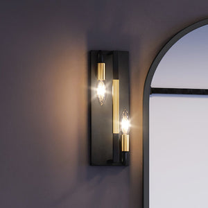 A UEX2171 Lux Industrial Bath Light 5''H x 15''W, Matte Black & Satin Brass Finish, Bellevue Collection by Urban Ambiance with a beautiful lighting